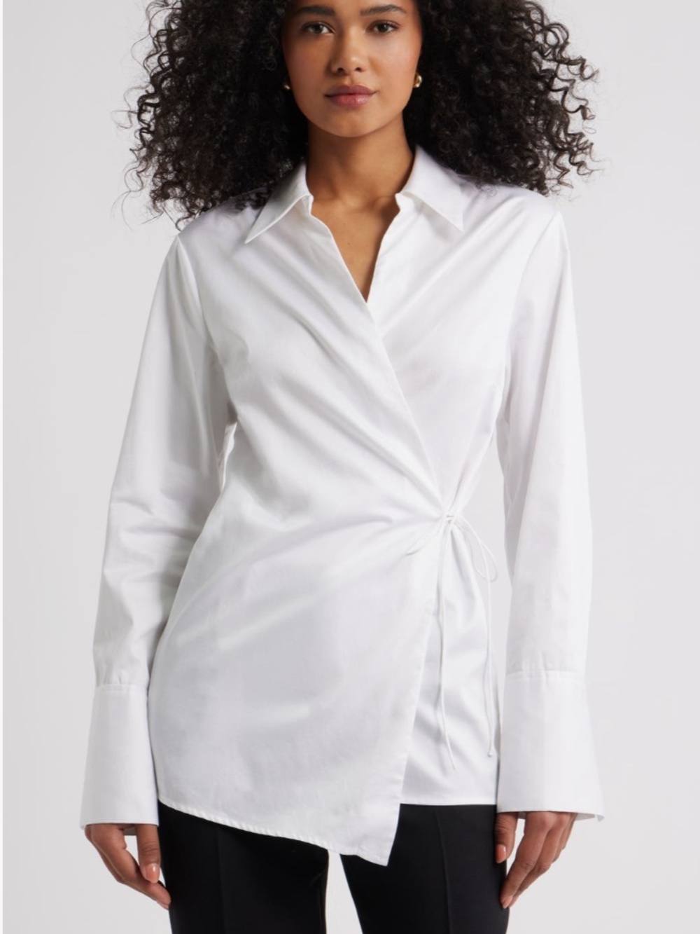 Open Edit Asymmetric Cotton Poplin Wrap Shirt